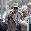 Ryan Thomas and his daughter Scarlett 
arrive at the Granada Studios to film for 'Coronation Street'.