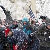 Hundreds of people turn up at Dupont Circle for a giant snowball fight, organized through the social networking website Facebook
in Washington DC, on 6th January 2009..