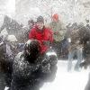 Hundreds of people turn up at Dupont Circle for a giant snowball fight, organized through the social networking website Facebook
in Washington DC, on 6th January 2009..