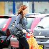 Chanelle Hayes walks back to her car after doing some shopping at Sainsbury's. Yorkshire.