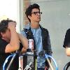 Joe Jonas on the set of his new film, 'Chasing Butterflies' shooting on location in Santa Monica Los Angeles.