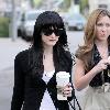 Ashlee Simpson-Wentz enjoying coffee as she leaves Ken Paves Salon after getting a haircut. Los Angeles.