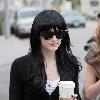 Ashlee Simpson-Wentz enjoying coffee as she leaves Ken Paves Salon after getting a haircut. Los Angeles.