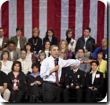 US President Barack Obama at a town hall meeting and talks about jobs and the economy. Las Vegas.