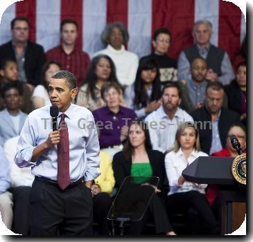 US President Barack Obama at a town hall meeting and talks about jobs and the economy. Las Vegas.