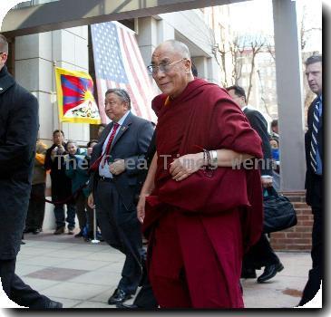 Fans await the arrival of The Dalai Lama The Dalai Lama holds a brief press conference outside his hotel after meeting President Barack Obama and Secretary of State Hillary Clinton Washington DC.