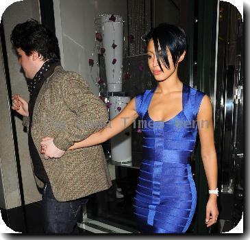 Amelle Berrabah of pop group the Sugababes leaves the Ivy club a bit worse for wear at 1:30 am with Michael Evans London.