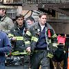 Mike Lombardi and Steven Pasquale
smoking while on the set of 'Rescue Me' filming in Harlem
New York City, USA.