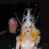 Lady Gaga arriving at Mr Chow restaurant in London, wearing a see-through plastic dress and a silver lobster headpiece following the final London date on her Monster Ball tour 
London, England.