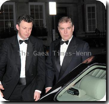 Prince Andrew leaving Claridge's in a dinner suit London.