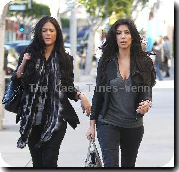 Kim Kardashian out shopping on Robertson Boulevard with a friend.
 Los Angeles, California.