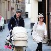 Jennifer Ellison and husband Robbie Tickle 
with newly born baby boy Bobby out shopping in the City Centre 
Liverpool, England.