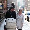 Jennifer Ellison and husband Robbie Tickle 
with newly born baby boy Bobby out shopping in the City Centre 
Liverpool, England.