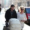 Jennifer Ellison and husband Robbie Tickle 
with newly born baby boy Bobby out shopping in the City Centre 
Liverpool, England.