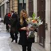 Fearne Cotton
 seen leaving the Radio 1 studios carrying a bunch of flowers.
London, England.