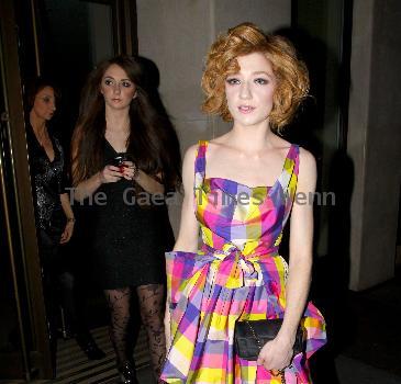 Nicola Roberts
 Girls Aloud singer leaving her hotel with friends wearing a colourful dress
London, England.