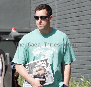 Adam Sandler 
goes for lunch in Santa Monica with his wife Jackie Titone and daughter Sadie.
 Los Angeles, California, USA.