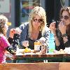 Brooke Burkehas lunch with a her daughter Neriah and a friend in Malibu Lumber Yard  Los Angeles, California.