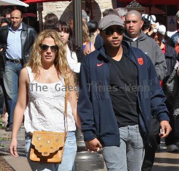 Donald Faison and his girlfriend CaCee Cobb shopping together at The Grove in Hollywood. Los Angeles, California.
