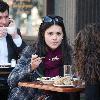 Katie Lee eating lunch with a friend at Bar Pitti in Manhattan's West Village
New York City, USA.