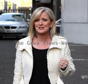 Bernie Nolan leaves the ITV studios after appearing on 'GMTV' London.