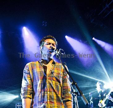 Jonathon Aherne of The Temper Trap performing live at the Shepherds Bush Empire 
London, England.