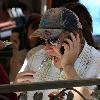 Drew Carey seen talking on the phone while out having lunch at The Grove in Hollywood. Los Angeles.