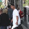 New York Yankees catcher Jorge Posada catches a cab after shopping at Chanel on Madison Avenue New York City.