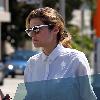 Lake Bell returning to her car with her mother and dog after having lunch at Kings Road Cafe. Los Angeles.