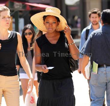 Caroline Chikezie out for lunch at The Grove with a friend Los Angeles.