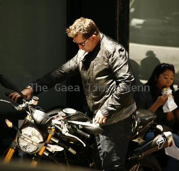 Anthony La Pagliaseen out riding his motorbike in Soho.New York City.