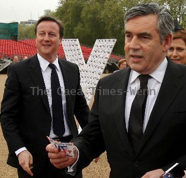 Minister Gordon Brown and his wife Sarah Brown
as they arrive at a VE Day reception, hosted by the Royal British Legion, at Horse Guards Parade
London, England.