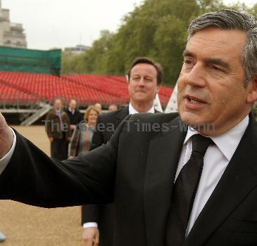 Minister Gordon Brown and his wife Sarah Brown
as they arrive at a VE Day reception, hosted by the Royal British Legion, at Horse Guards Parade
London, England.