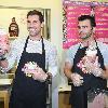 Maksim Chmerkovskiy and Tony Dovolani 
from 'Dancing with the Stars' concoct their own custom shake at Millions of Milkshakes in West Hollywood
 Los Angeles, California.