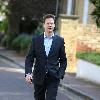 Nick Clegg leaves his house to make a statement regarding the U.K. General Elections in front of the press London.