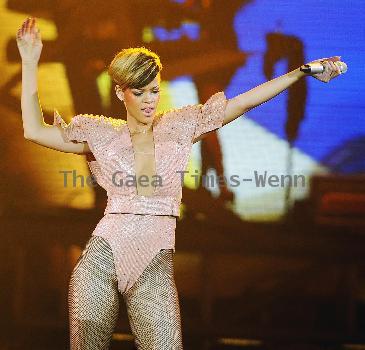 Rihanna performing live in concert at the 02 Arena London.