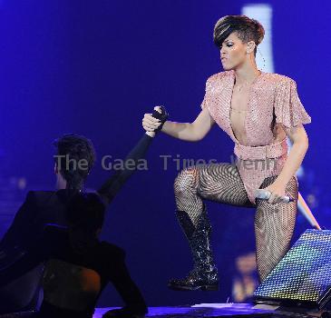 Rihanna performing live in concert at the 02 Arena London.