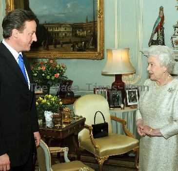 Queen Elizabeth II greets Gordon Brown at Buckingham Palace in an audience in which he tendered his resignation as Prime Minister following last week's General Election 
London, England.