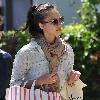 Jessica Alba after shopping for cosmetics and groceries in Brentwood Los Angeles.