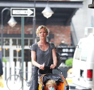 Gretchen Mol pushing her son, Ptolemy John Williams, in a stroller while out and about in SoHo New York City.