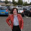 Susan Boyle
sporting a red leather jacket as she makes her way to St John's hospital in Livingston.
Livingston, Scotland.