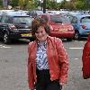 Susan Boyle
sporting a red leather jacket as she makes her way to St John's hospital in Livingston.
Livingston, Scotland.