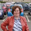 Susan Boyle
sporting a red leather jacket as she makes her way to St John's hospital in Livingston.
Livingston, Scotland.