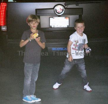 Romeo Beckham and Cruz Beckham heading out for lunch in Beverly Hills. Los Angeles.