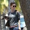 Rachel Bilson goes to a friend's place in Hollywood wearing denim shorts and beige open-toed bootsLos Angeles.