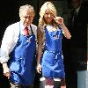 Kelly Ripa and Regis Philbin filming a cooking segment for the Coast-to-Coast Firehouse Cook-Off on 'Live! with Regis and Kelly' New York City.