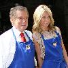 Kelly Ripa and Regis Philbin filming a cooking segment for the Coast-to-Coast Firehouse Cook-Off on 'Live! with Regis and Kelly' New York City.