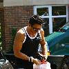 Peter Andre returns to his new house after buying some groceries from the local village store. Hove.