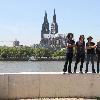 Alice in Chains posing outside Hyatt Hotel with river Rhein and the Cologne Cathedral (Koelner Dom) in the background. Cologne.