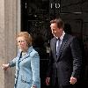 Margaret Thatcher, David Cameron Former British Conservative Prime Minster  Baroness Thatcher being greeted, on the door step of 10 Downing Street in London, by the current UK Prime Minister David Cameron. London.